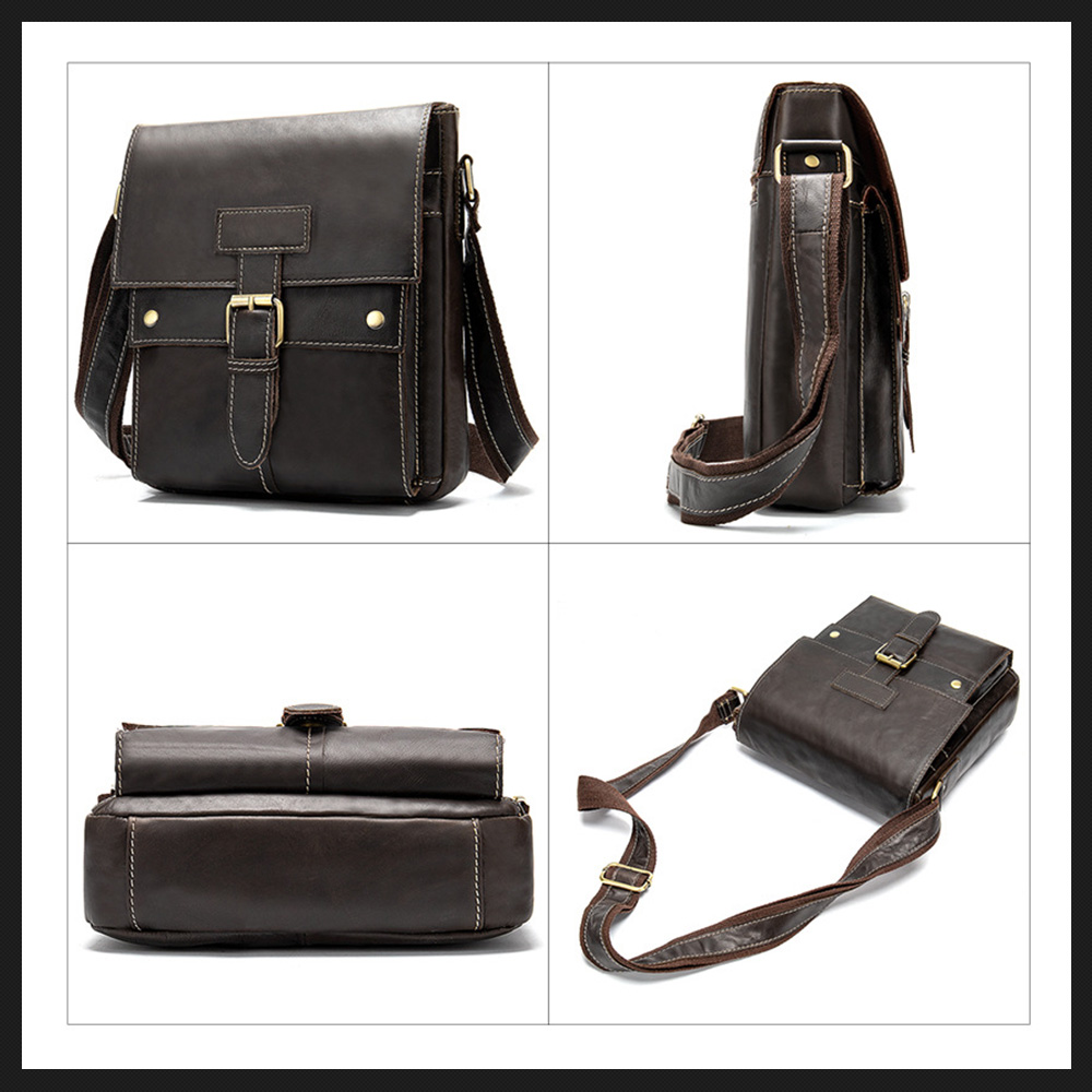 Whatna 牛革ショルダーバッグ メンズ メッセンジャーバッグ 縦型 小さめ ビジネスバッグ 9.7インチipad収納可 本 革通勤 通学 斜めがけバッグ オシャレ な シンプル な 実用 自転車 かばん男性用 ブラウン 茶(9040) 2