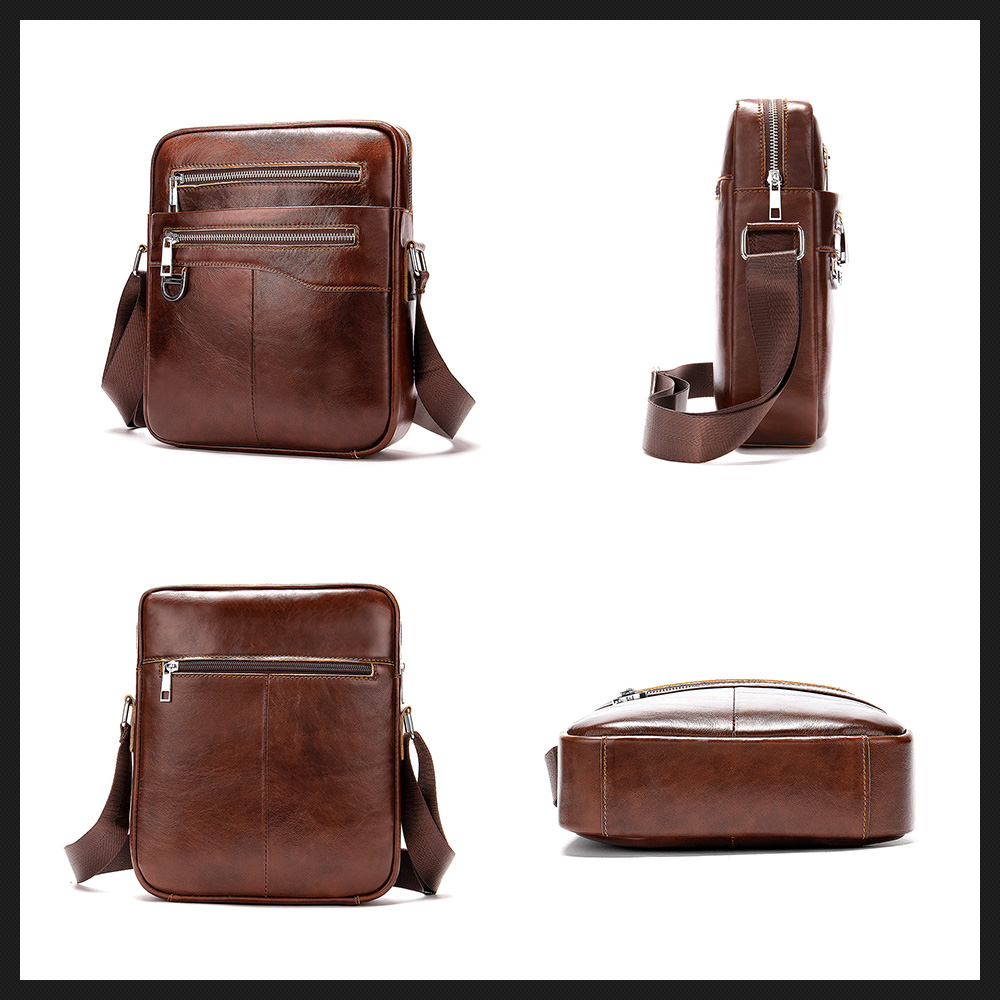 Whatna 牛革ショルダーバッグ メンズ メッセンジャーバッグ 縦型 小さめ ビジネスバッグ 9.7インチipad収納可 本 革通勤 通学 斜めがけバッグ オシャレ な シンプル な 実用 自転車 かばん男性用 ブラウン 黒(8513) 5