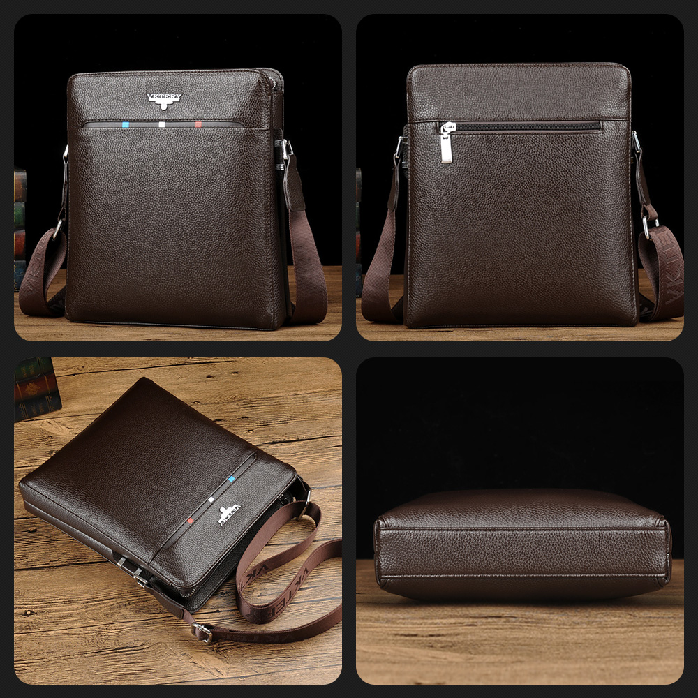 Whatna フラップ ショルダーバッグ メンズ メッセンジャーバッグ 2室仕切 縦型 小さめ ビジネスバッグ 9.7インチipad収納可 革 通勤 通学 斜めがけバッグ オシャレ な シンプル な 軽量 実用 自転車 かばん男性用 黒（VK616） 3