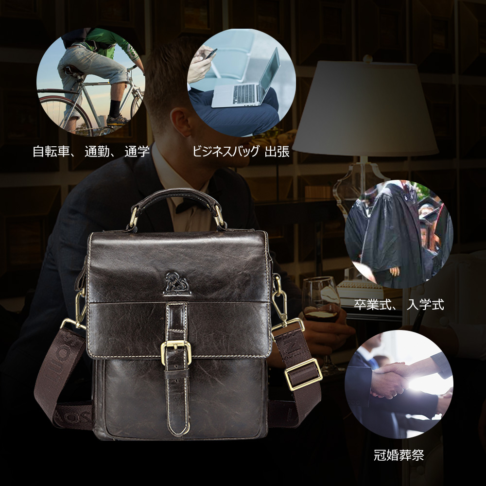 Whatna牛革 ショルダーバッグ メンズ 2way 斜め掛け 手提げ 厚手 本革 レザー  ipad pro 10.5収納可 縦型 小さめ メッセンジャーバッグ 通学 通勤バッグ 軽量 実用 自転車かばん プレゼント男性（91205） 7
