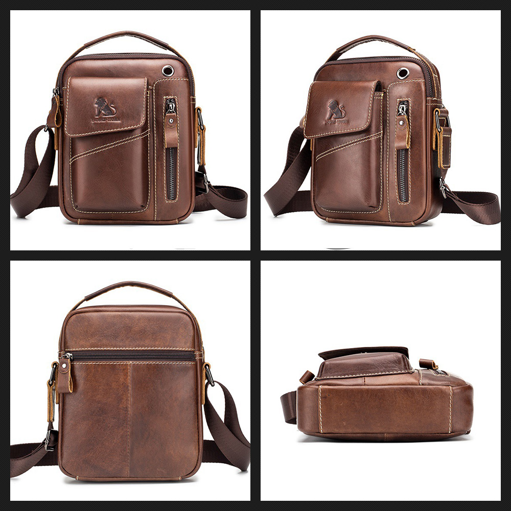 Whatna牛革 ショルダーバッグ メンズ 2way 斜め掛け 手提げ 厚手 本革 レザー イヤホン穴付き ipad mini収納可 縦型 小さめ メッセンジャーバッグ 通学 通勤バッグ 軽量 実用 自転車かばん プレゼント男性 2