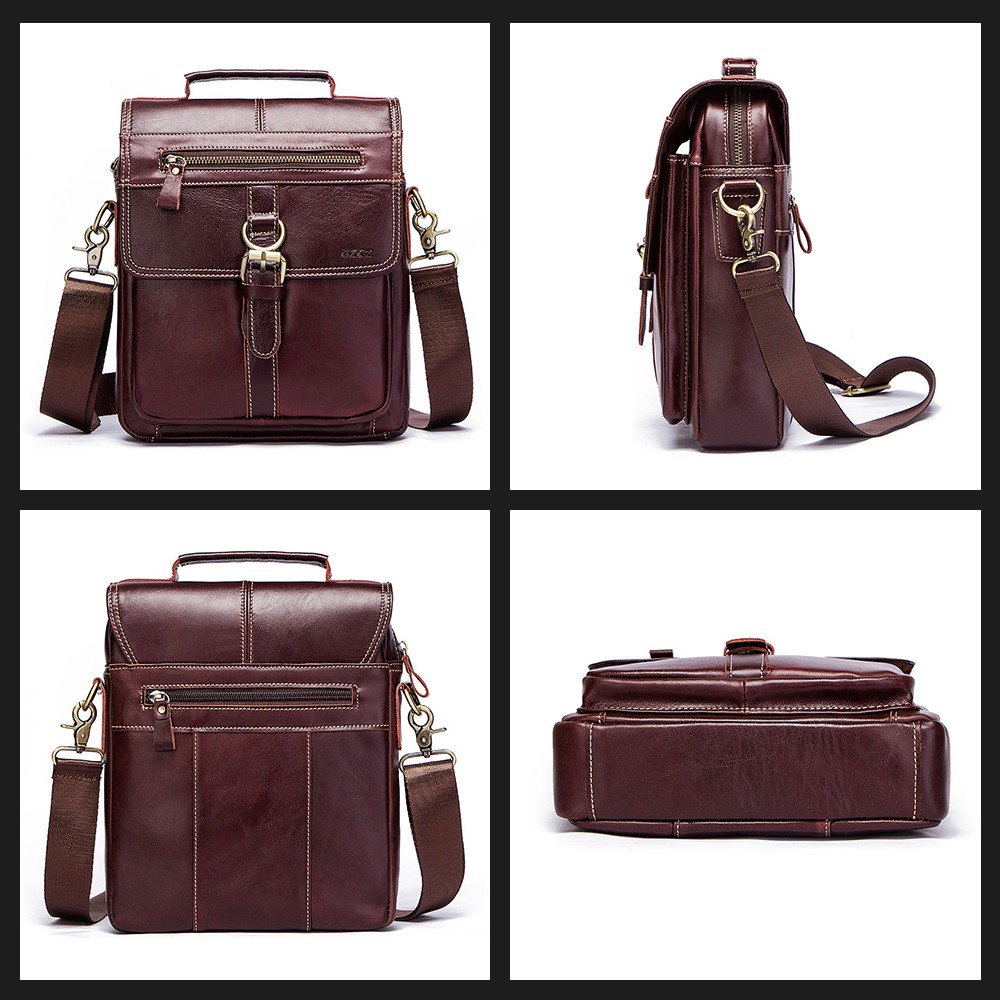 Whatna牛革 ショルダーバッグ メンズ 2way 斜め掛け 手提げ 厚手 本革 レザー  ipad 9.7収納可 縦型 小さめ メッセンジャーバッグ 通学 通勤バッグ 軽量 実用 自転車かばん プレゼント男性（KB0035-Coffee） 2