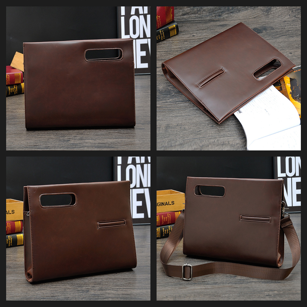 ビジネス バッグ メンズ 2wayショルダー 手提げ 厚手 皮革 大容量 ブリーフケース A4 対応 旅行 出張 通勤 通学 就活 面接 バッグ かばん 男性用 黒 ブラウン(6737) 2