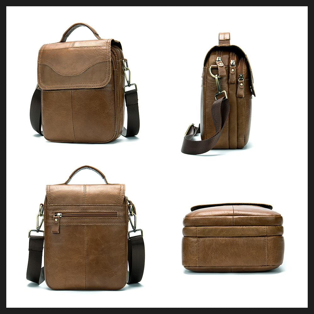 Whatna 2way牛革ショルダーバッグ メンズ 本革 斜め掛け 手提げ バッグ 縦型 小さめ ビジネスバッグ 9.7インチipad収納可 3室仕切 本 革通勤 通学 斜めがけバッグ オシャレ な シンプル な 実用 自転車 かばん男性用 ブラウン (8558) 6