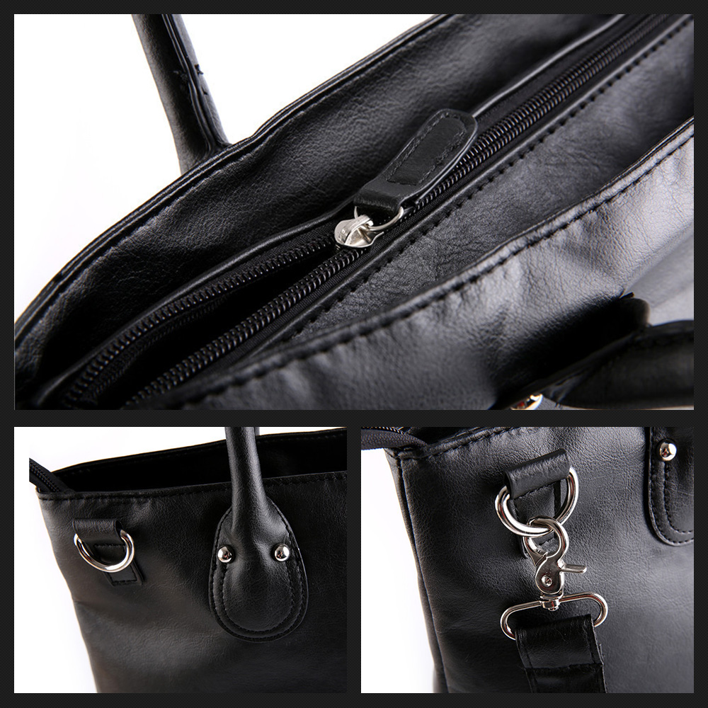 ビジネス バッグ メンズ 2wayショルダー 手提げ 厚手 皮革 大容量 ブリーフケース A3 A4 15インチPC対応 旅行 出張 通勤 通学 就活 面接 バッグ かばん 男性用黒（0029） 3