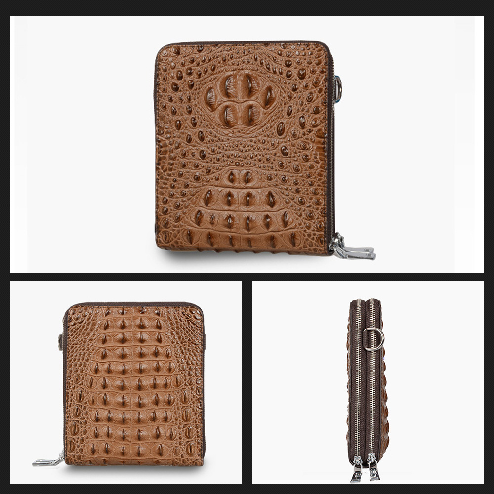 Whatna 3way牛革 本革 クロコダイル型押しミニショルダーバッグ メンズ ポシェット8枚カード収納 縦型 軽量 小型ショルダーミニバック 小さめメッセンジャーバッグ 斜め掛け通学 通勤バッグ紳士用 男性用 黒 ブラウン ブルー(8999) 2