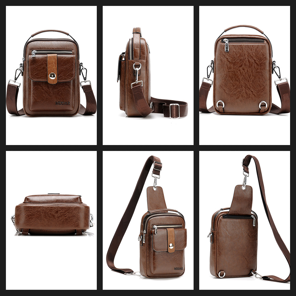 Whatnaショルダーバッグ メンズ 3way 斜め掛け 手提げ ボディーバッグ 縦型 小さめ メッセンジャーバッグ 通学 通勤バッグ 軽量 実用 自転車かばん プレゼント男性 黒 ブラウン(HB1676) 2