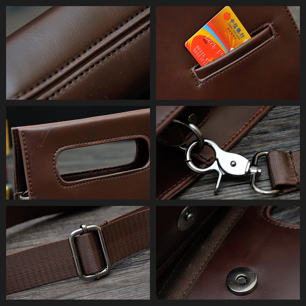 ビジネス バッグ メンズ 2wayショルダー 手提げ 厚手 皮革 大容量 ブリーフケース A4 対応 旅行 出張 通勤 通学 就活 面接 バッグ かばん 男性用 黒 ブラウン(6737) 4