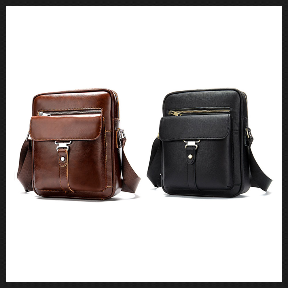 Whatna  牛革ショルダーバッグ メンズ メッセンジャーバッグ 縦型 小さめ ビジネスバッグ 9.7インチipad収納可 本革 通勤 通学 斜めがけバッグ オシャレ な シンプル な 軽量 実用 自転車 かばん男性用 ブラウン 黒（8516） 0