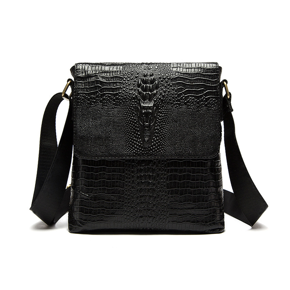 Whatna 牛革 クロコダイル型押しショルダーバッグ メンズ メッセンジャーバッグ 縦型 小さめ ビジネスバッグ 9.7インチipad収納可 本 革通勤 通学 斜めがけバッグ オシャレ な シンプル な 実用 自転車 かばん男性用 ブラウン 黒(5101) 0