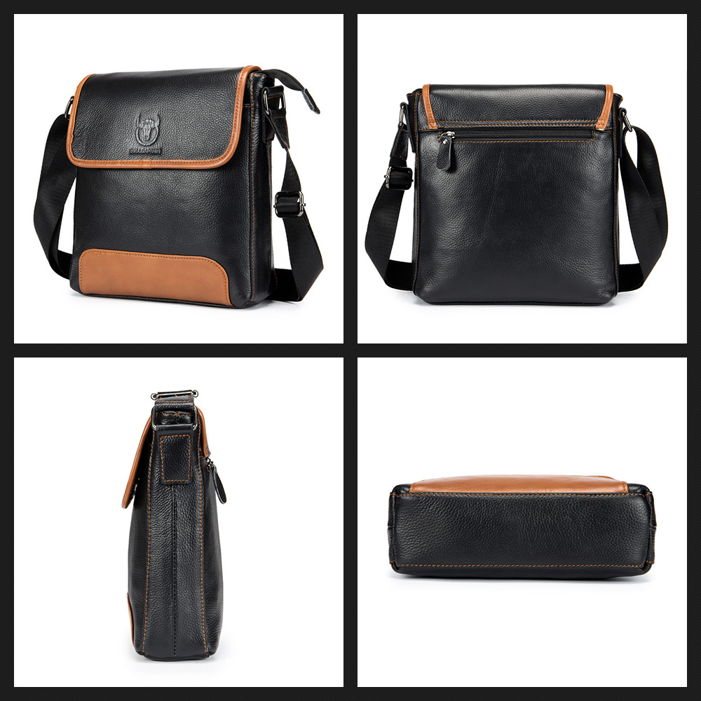 Whatna 牛革ショルダーバッグ メンズ メッセンジャーバッグ 縦型 小さめ ビジネスバッグ 9.7インチipad収納可 本 革通勤 通学 斜めがけバッグ オシャレ な シンプル な 実用 自転車 かばん男性用 ブラウン 黒（031） 1