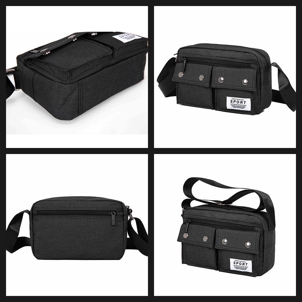 Whatnaミニショルダーバッグ メンズ ポシェット 横型 ショルダーミニポーチ 布 軽量 小型 人気型 耐久性 小さめメッセンジャーバッグ斜め掛け 肩掛け ビジネス 通学 通勤鞄 軽量 実用 自転車 かばん男性用 ブルー グレー 黒 (HB6618) 3