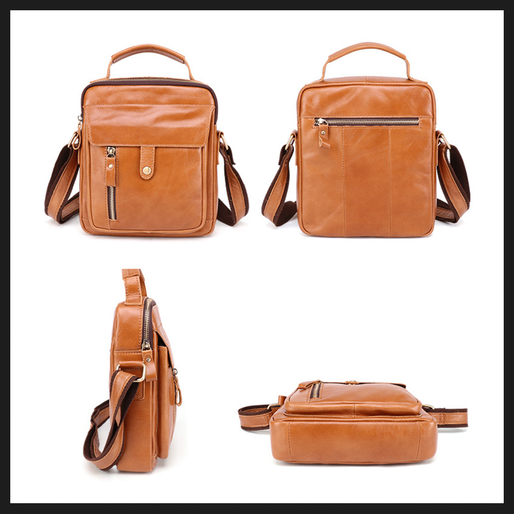 Whatna 牛革 ショルダーバッグ メンズ 2way 斜め掛け 手提げ 厚手 本革 レザー  9.7インチipad収納可 縦型 小さめ メッセンジャーバッグ 通学 通勤バッグ 軽量 実用 自転車かばん プレゼント男性 黒 ブラウン（6452） 2