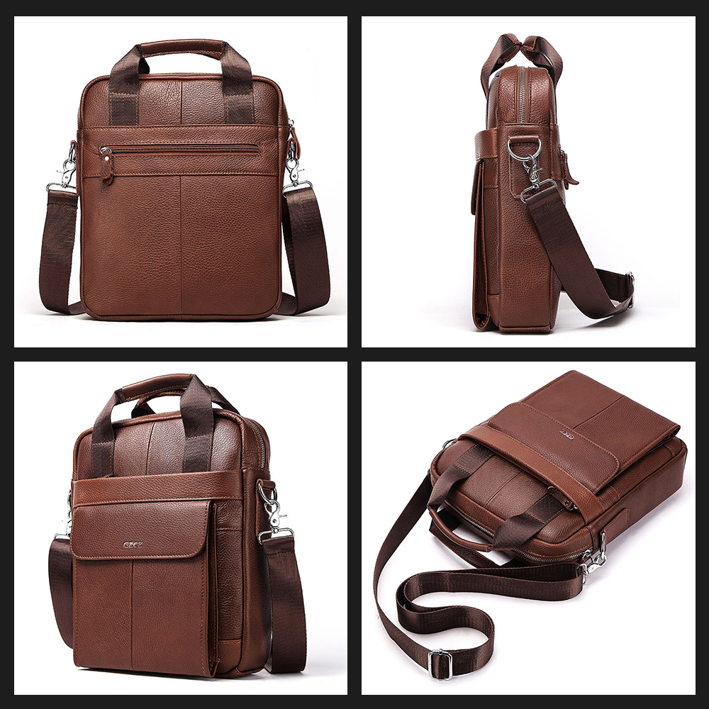 Whatna 2way牛革ショルダーバッグ メンズ 本革 斜め掛け 手提げ バッグ 縦型 ビジネスバッグ A4 １3.3センチPC収納可 ブリーフケース 通学 通勤鞄 軽量 実用 自転車かばん プレゼント男性 黒 ブラウン（MH544） 2