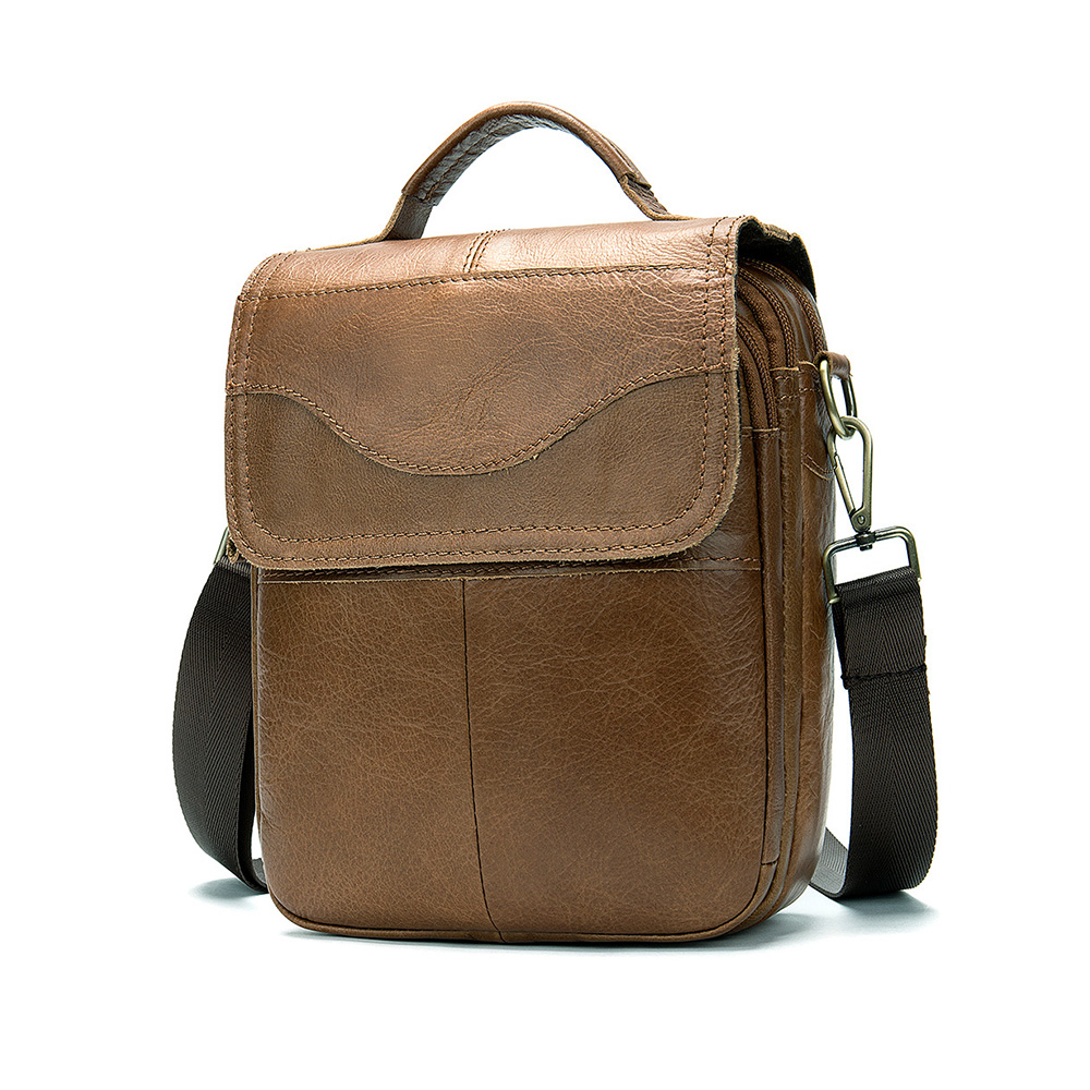 Whatna 2way牛革ショルダーバッグ メンズ 本革 斜め掛け 手提げ バッグ 縦型 小さめ ビジネスバッグ 9.7インチipad収納可 3室仕切 本 革通勤 通学 斜めがけバッグ オシャレ な シンプル な 実用 自転車 かばん男性用 ブラウン (8558) 4