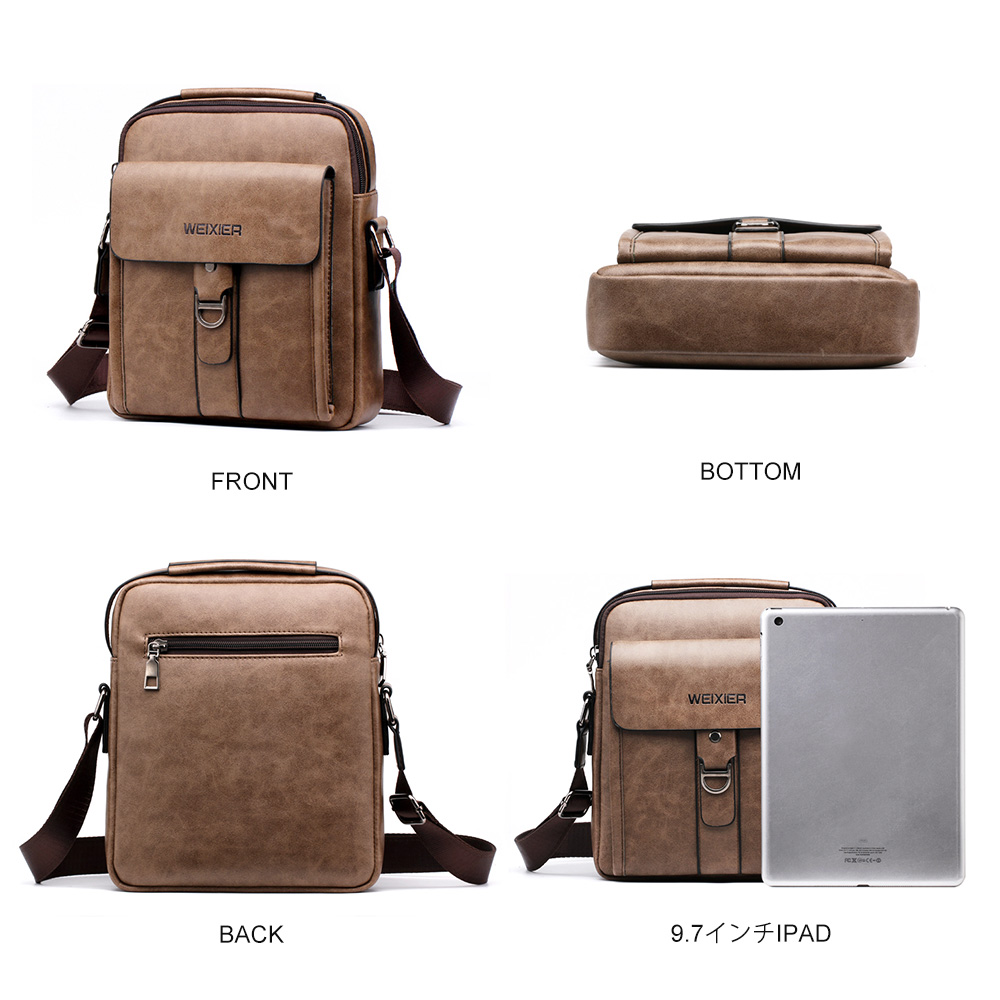 Whatna 2way革ショルダーバッグ メンズ ポシェット メッセンジャーバッグ 斜め掛け 手提げ9.7インチipad収納可 革 通勤 通学 斜めがけバッグ オシャレ な シンプル な 軽量 実用 自転車 かばん男性用 ブラウン 黒( 8606) 4