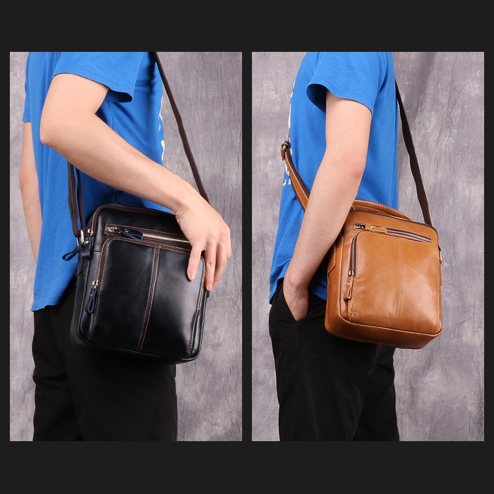 Whatna牛革 ショルダーバッグ メンズ 2way 斜め掛け 手提げ 厚手 本革 2室仕切 9.7インチipad収納可 縦型 小さめ メッセンジャーバッグ 通学 通勤バッグ 軽量 実用 自転車かばん プレゼント男性 黒 ブラウン(6451) 6