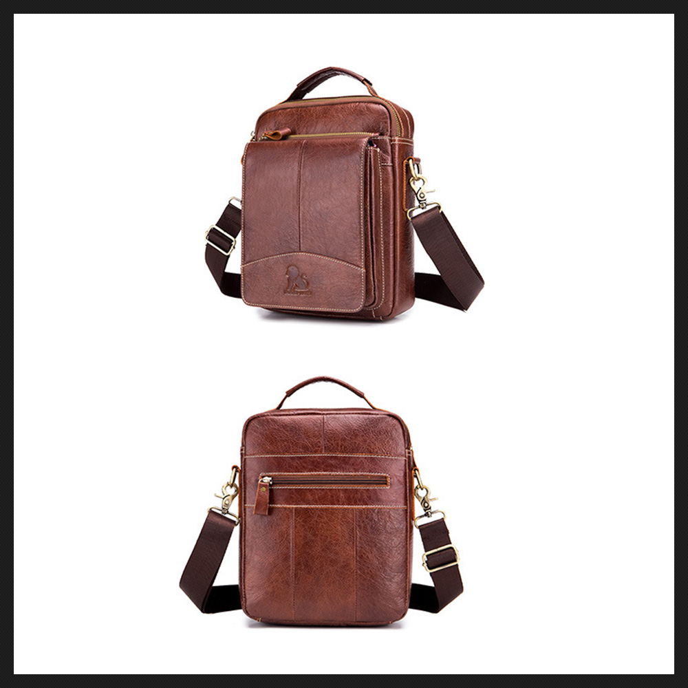 Whatna牛革 ショルダーバッグ メンズ 2way 斜め掛け 手提げ 厚手 本革 レザー  ipad 9.7収納可 縦型 小さめ メッセンジャーバッグ 通学 通勤バッグ 軽量 実用 自転車かばん プレゼント男性（91207） 3