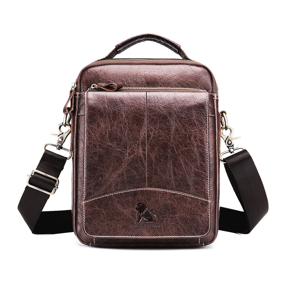 Whatna牛革 ショルダーバッグ メンズ 2way 斜め掛け 手提げ 厚手 本革 レザー  ipad 9.7収納可 縦型 小さめ メッセンジャーバッグ 通学 通勤バッグ 軽量 実用 自転車かばん プレゼント男性（91207） 1