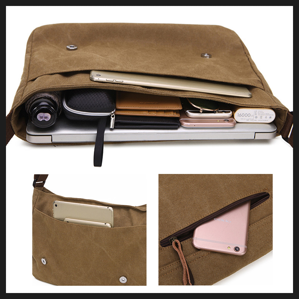 Whatna帆布 フラップ ショルダーバッグ メンズ バッグ A4 15センチpc収納可能 キャンバス メッセンジャーバッグ 斜め掛け通学 通勤鞄 軽量 実用 自転車 かばん男性用 138 3