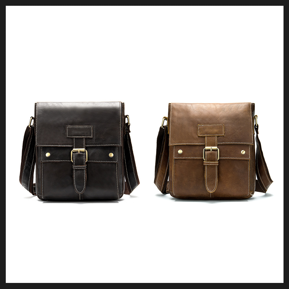 Whatna 牛革ショルダーバッグ メンズ メッセンジャーバッグ 縦型 小さめ ビジネスバッグ 9.7インチipad収納可 本 革通勤 通学 斜めがけバッグ オシャレ な シンプル な 実用 自転車 かばん男性用 ブラウン 茶(9040) 0