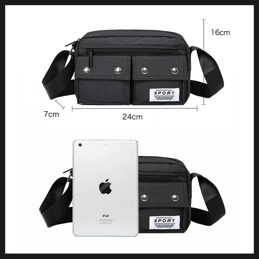 Whatnaミニショルダーバッグ メンズ ポシェット 横型 ショルダーミニポーチ 布 軽量 小型 人気型 耐久性 小さめメッセンジャーバッグ斜め掛け 肩掛け ビジネス 通学 通勤鞄 軽量 実用 自転車 かばん男性用 ブルー グレー 黒 (HB6618) 4