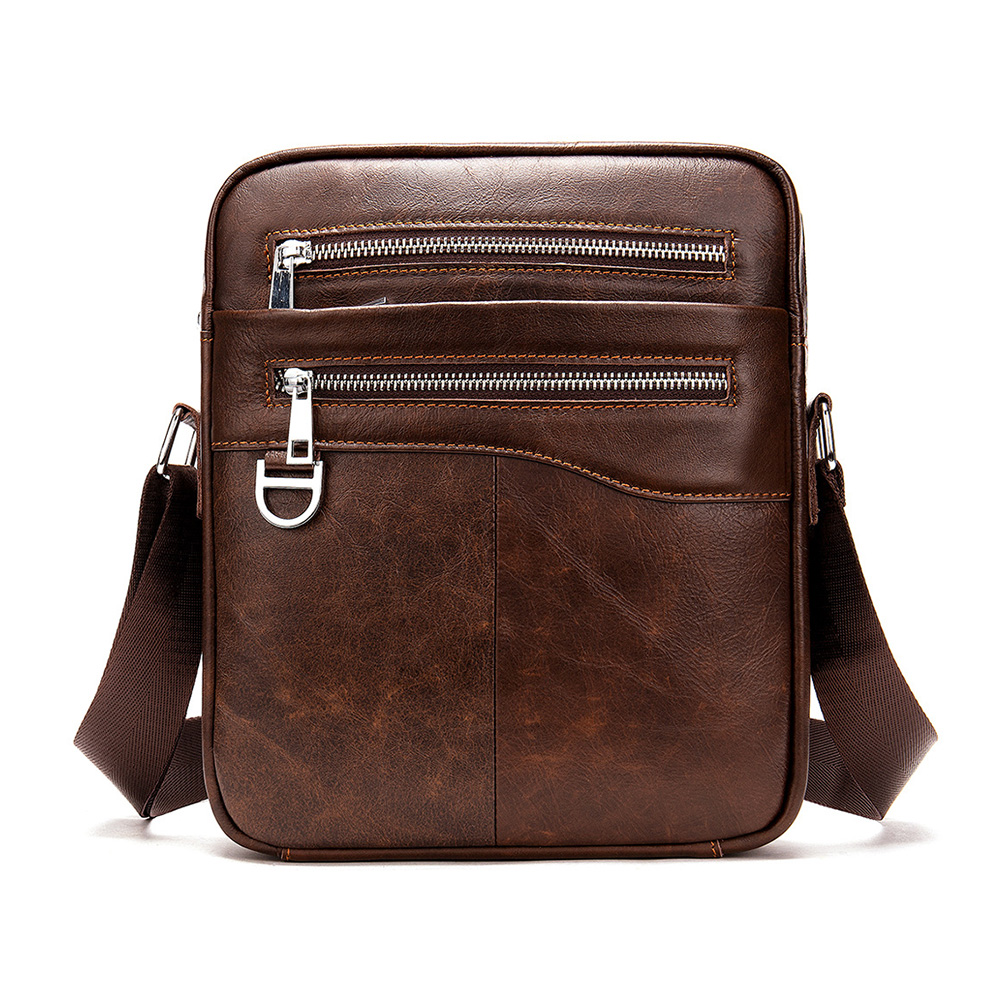 Whatna 牛革ショルダーバッグ メンズ メッセンジャーバッグ 縦型 小さめ ビジネスバッグ 9.7インチipad収納可 本 革通勤 通学 斜めがけバッグ オシャレ な シンプル な 実用 自転車 かばん男性用 ブラウン 黒(8513) 1