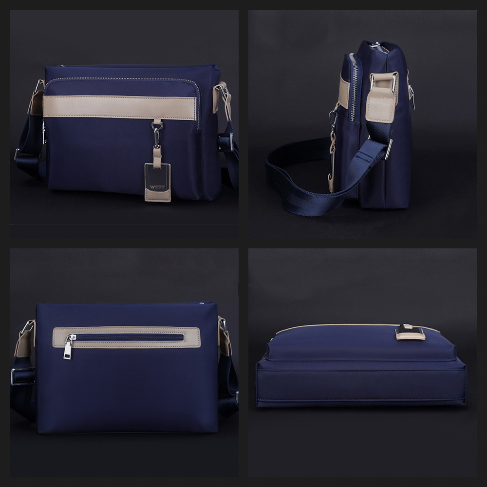 Whatnaショルダーバッグ メンズ メッセンジャーバッグ 頑丈 軽量 横型 A4 B5 11インチipadpro収納可 オックスフォード布 防水 耐磨耗 ビジネスバッグ 小さい 斜めがけ バッグ 男性用 紳士用 黒 ブルー 5208-28 2