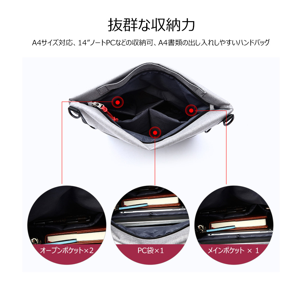 Whatna口折れ ショルダーバッグ メンズ バッグ 高密度ォックスフォ一ド製 防水 2way斜め掛け 手提げ14インチPC収納可 A4ビジネスバッグ 横型 メッセンジャーバッグ 通学 通勤鞄 軽量 実用 自転車 かばん男性用 CF-1615K 4