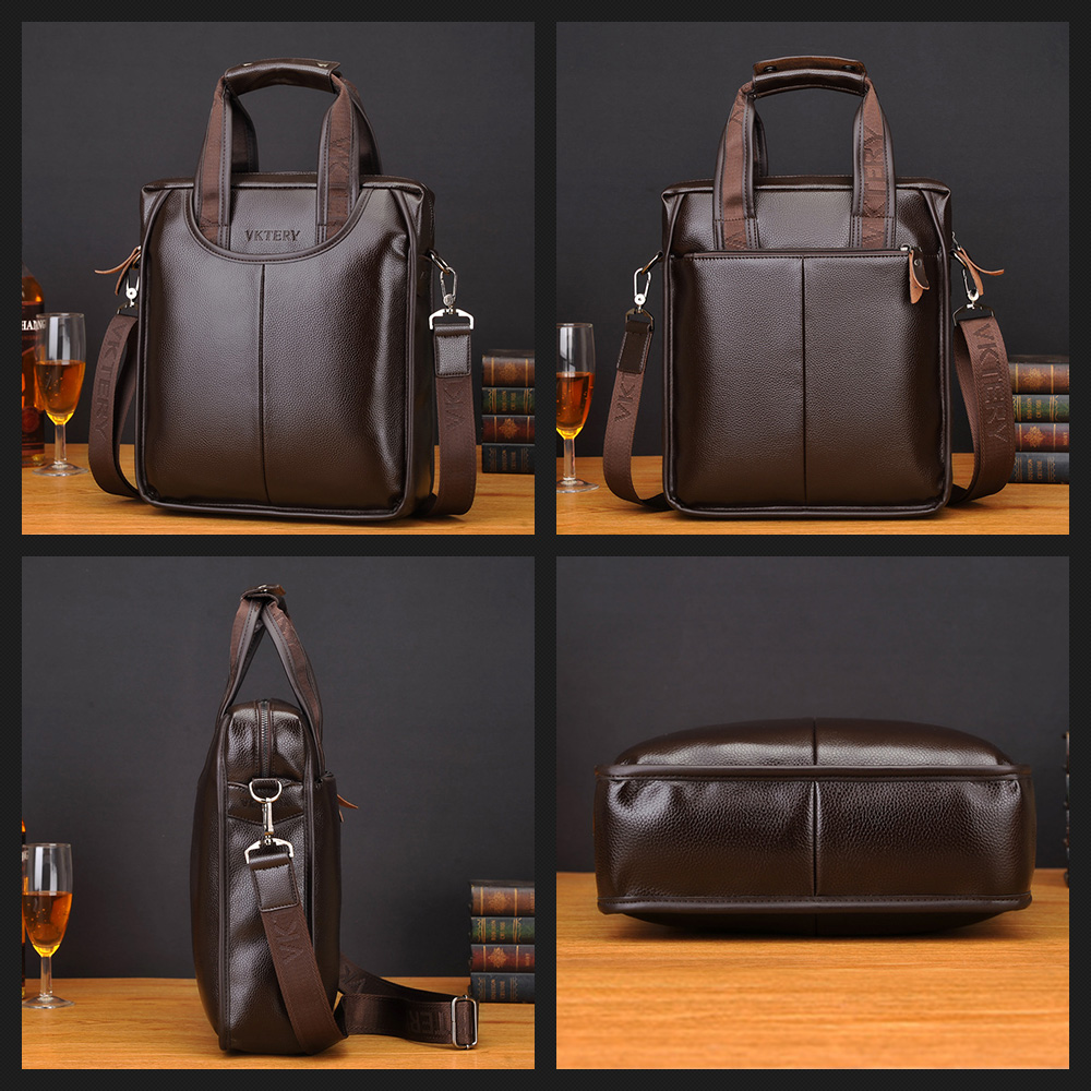 Whatna 2way 革 ショルダーバッグ メンズ 斜め掛け 手提げ バッグ 縦型 ビジネスバッグ A4 ブリーフケース 通学 通勤鞄 軽量 実用 自転車かばん プレゼント男性 黒 ブラウン（9923） 3