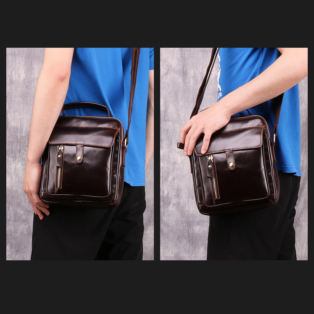 Whatna 牛革 ショルダーバッグ メンズ 2way 斜め掛け 手提げ 厚手 本革 レザー  9.7インチipad収納可 縦型 小さめ メッセンジャーバッグ 通学 通勤バッグ 軽量 実用 自転車かばん プレゼント男性 黒 ブラウン（6452） 6
