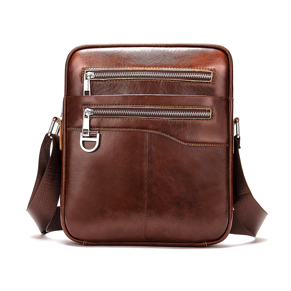 Whatna 牛革ショルダーバッグ メンズ メッセンジャーバッグ 縦型 小さめ ビジネスバッグ 9.7インチipad収納可 本 革通勤 通学 斜めがけバッグ オシャレ な シンプル な 実用 自転車 かばん男性用 ブラウン 黒(8513) 2