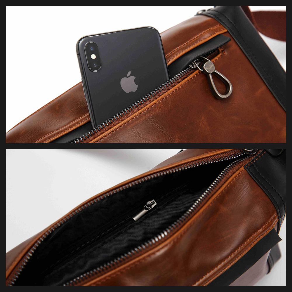 Whatnaショルダーバッグ メンズ ポシェット6枚カード収納 横型 ショルダーミニポーチ 革 軽量 小型 小さめメッセンジャーバッグ斜め掛け 肩掛け ビジネス 通学 通勤鞄 軽量 実用 自転車 かばん男性用 ブラウン 4