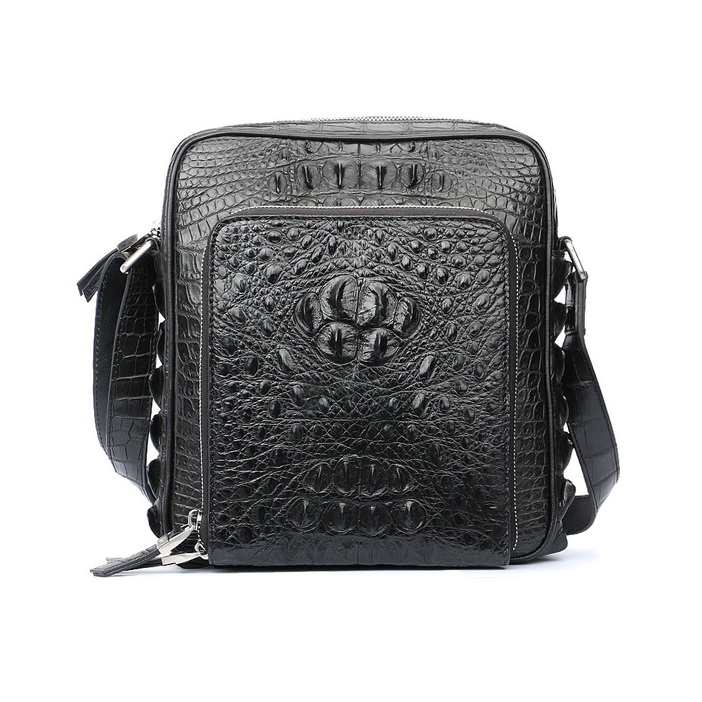 Whatna ワニ革 本革 ショルダーバッグ メンズ メッセンジャーバッグ 縦型 小さめ ビジネスバッグ 9.7インチipad収納可 クロコダイル革 本皮 通勤 通学 斜めがけバッグ かばん男性用 ブラウン 黒(1001) 0