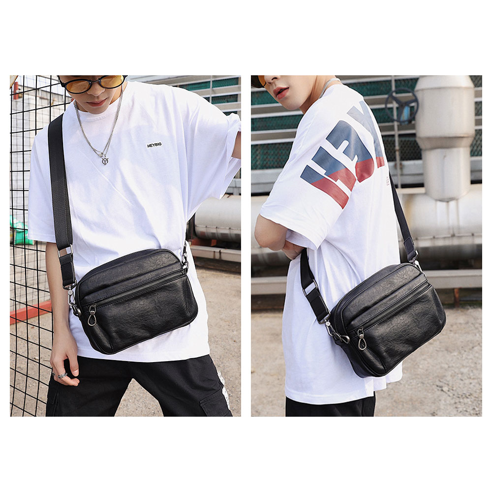 Whatna革 ミニショルダーバッグ 横型 メンズ ポシェット ショルダーミニポーチ 小さめ メッセンジャーバッグ 斜め掛け ビジネス アウトドア フォーマル 通学 通勤鞄 軽量 実用 自転車 かばん男性用 紳士用 黒 (3901+7) 4