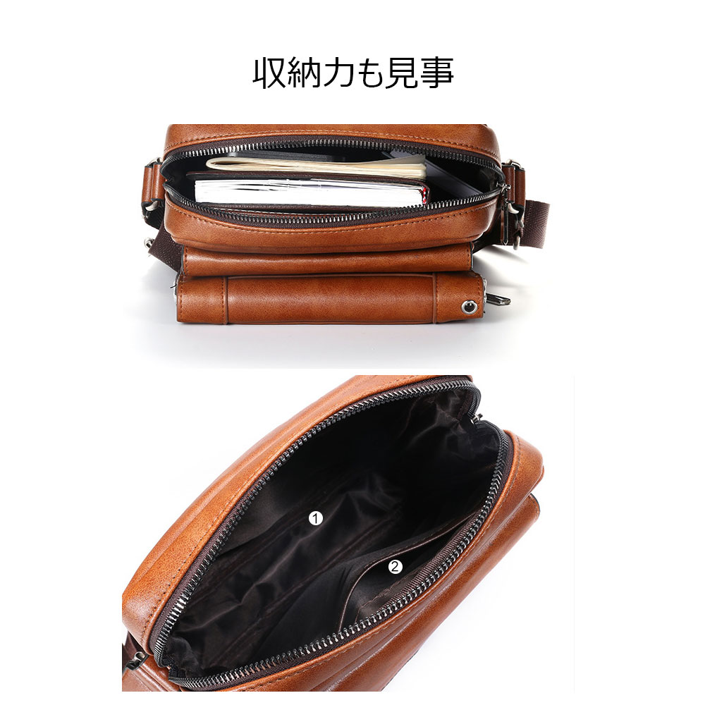 Whatna 革  ショルダーバッグ メンズ メッセンジャーバッグ 縦型 B5 10.5インチipad収納可 本 革 厚手 レザー ビジネスバッグ 小さい 斜めがけ バッグ 男性用 紳士用 黒 ブラウン（h1901） 3