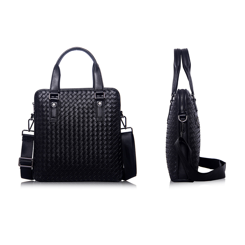 Whatna牛革 手作り編み込み ビジネスバッグメンズ 2WAY 手提げ ショルダー バッグ 厚手 レザー 本 革 A4 大容量 旅行出 張用 通勤 通学 就活 面接 バッグ かばん 男性用 黒（2415F17-1） 0