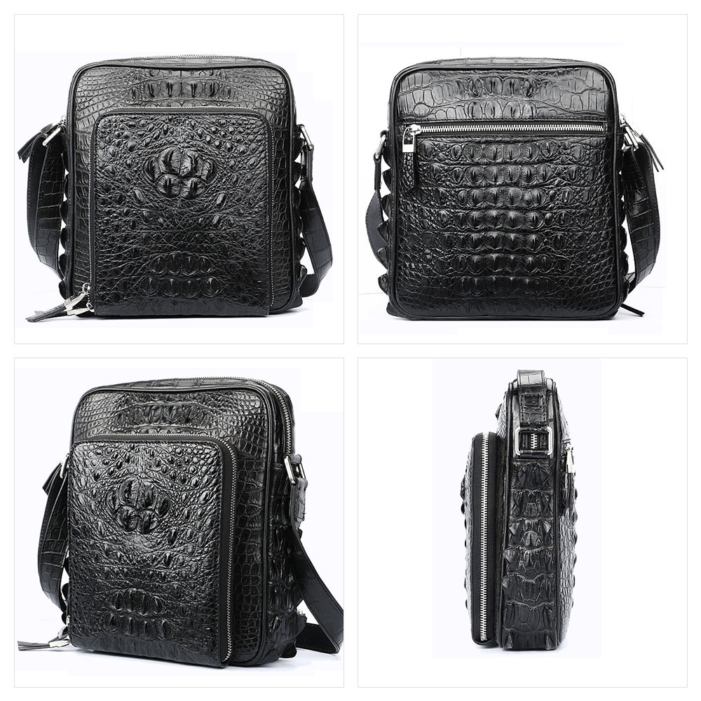Whatna ワニ革 本革 ショルダーバッグ メンズ メッセンジャーバッグ 縦型 小さめ ビジネスバッグ 9.7インチipad収納可 クロコダイル革 本皮 通勤 通学 斜めがけバッグ かばん男性用 ブラウン 黒(1001) 2