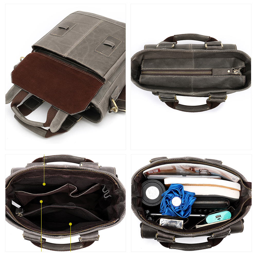 Whatna 2way牛革ショルダーバッグ メンズ 斜め掛け 手提げ バッグ 本革 厚手 レザー 縦型 ビジネスバッグ A4 ブリーフケース 通学 通勤鞄 軽量 実用 自転車かばん プレゼント男性（8532） 3