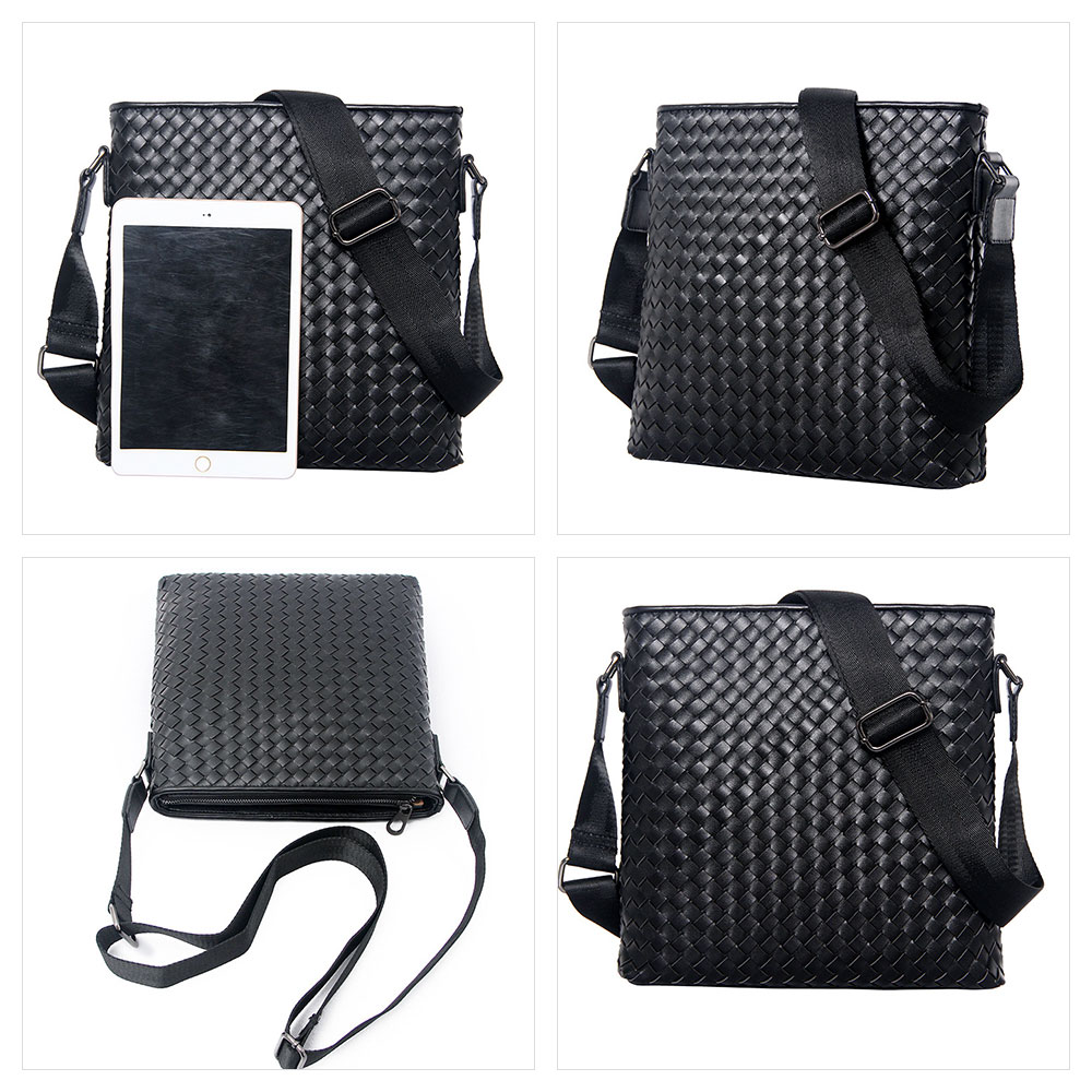 Whatna手作り編み込み 牛革 ショルダーバッグ メンズ メッセンジャーバッグ 縦型 B5 10.5インチipad収納可 本 革 厚手 レザー ビジネスバッグ 小さい 斜めがけ バッグ 男性用 紳士用 黒 青（2415F35-1） 3