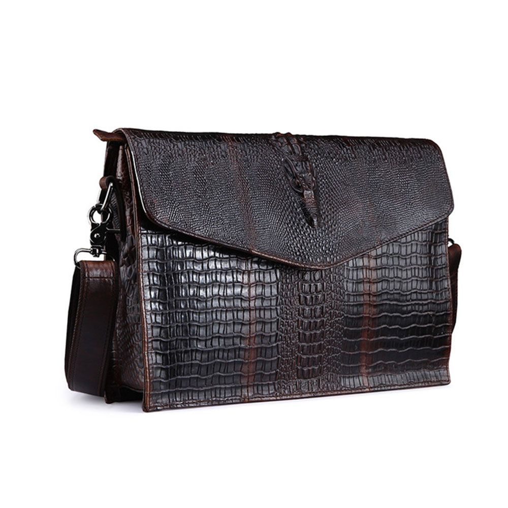 Whatna 牛革 クロコダイル型押しショルダーバッグ メンズ メッセンジャーバッグ 縦型 横型B5 A4 ビジネスバッグ 本革 本皮 通勤 通学 斜めがけバッグ オシャレ な シンプル な 実用 自転車 かばん男性用 ブラウン 1