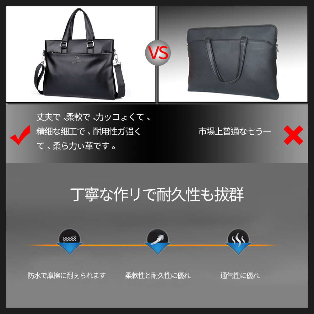 ビジネス バッグ メンズ 2way ショルダー 手提げ大容量 自立 ブリーフケース A4 14インチPC対応 黒 ブルー(HA-047) 3