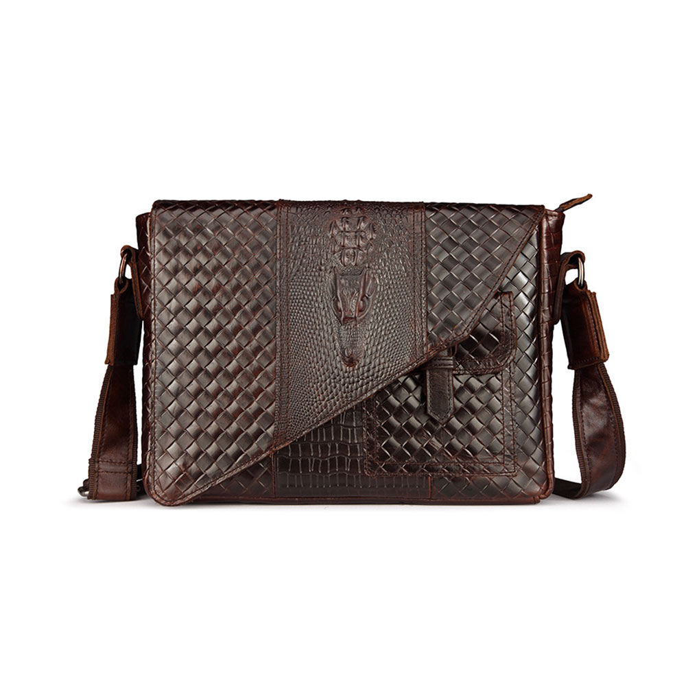Whatna 牛革 クロコダイル型押しショルダーバッグ メンズ メッセンジャーバッグ 縦型 横型B5 A4 ビジネスバッグ 本革 本皮 通勤 通学 斜めがけバッグ オシャレ な シンプル な 実用 自転車 かばん男性用 ブラウン 3