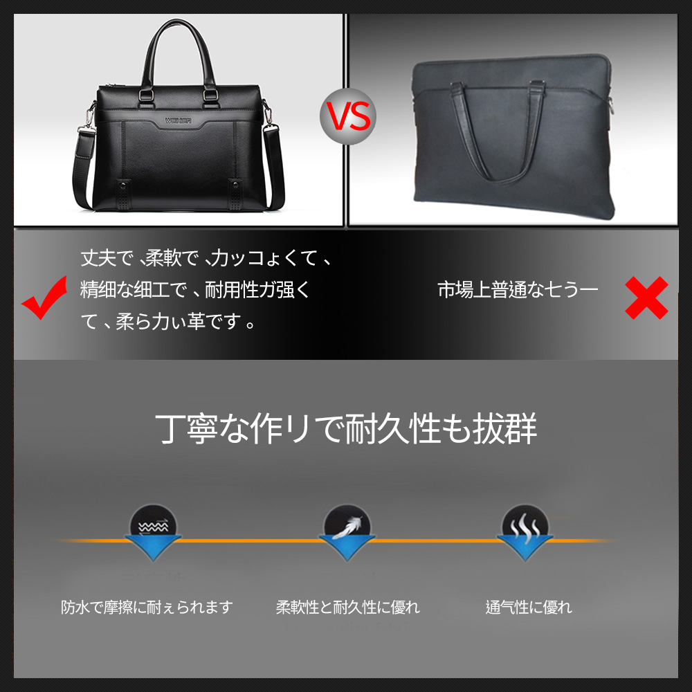 ビジネス バッグ メンズ 2way ショルダー 手提げ大容量 ブリーフケース A4 14インチPC対応 ブラウン 黒（18065） 6