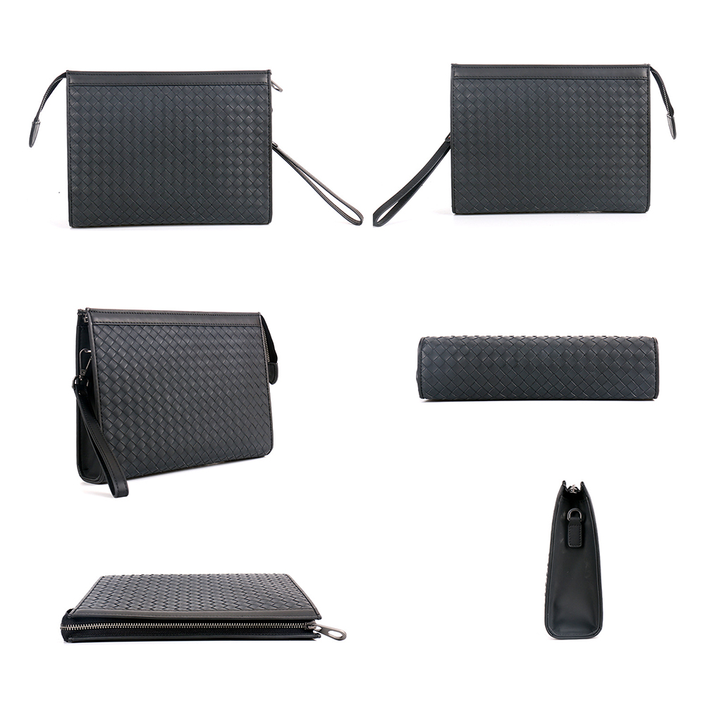 Whatna  牛革 手作り編み込み セカンドバッグ メンズ クラッチ バッグ B5 6枚カード収納 カジュアル フォーマル 冠婚葬祭 結婚式 バッグ紳士用 男性用 黑B#PR3821 1