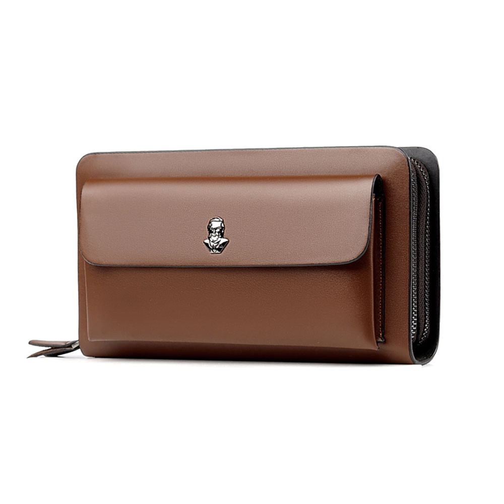 whatna 2wayミニセカンドバッグ メンズ バッグ ダブルファスナー 2室式で大容量 小銭入れ 7枚カード収納 小さめ クラッチバッグ 長財布 手持ちバッグ 男性用 紳士用 結婚式 冠婚葬祭 黒 ブラウン L303 2