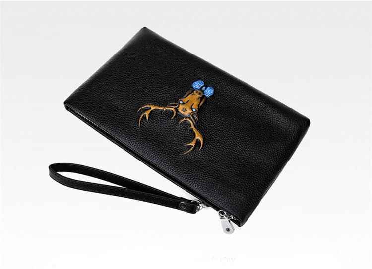 Whatna牛革 2wayセカンドバッグ メンズ バッグ クラッチ バッグ 厚手 本革 手描の立体イラスト ipad 9.7収納可 結婚式 バッグ フォーマル ビジネス冠婚葬祭バッグ 男性用 紳士用 黒 （hs-1074） 5