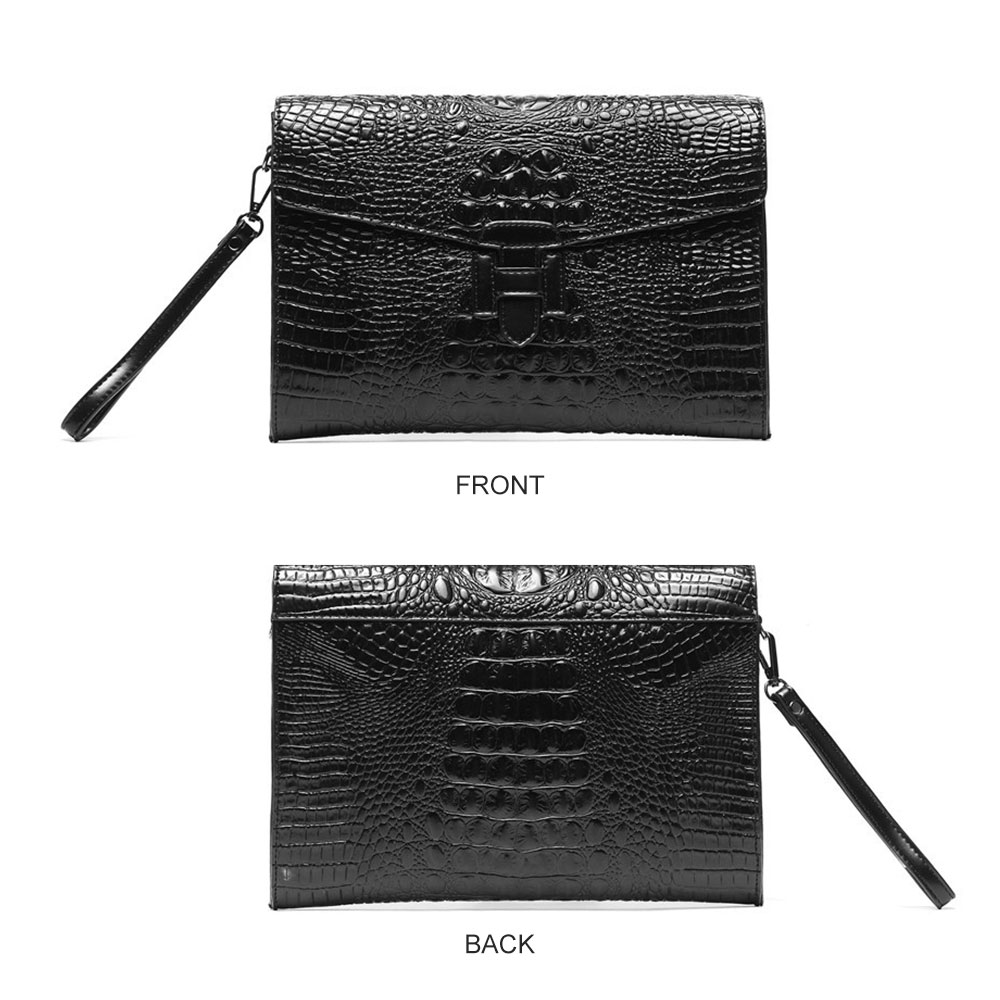 whatna 2WAY 革 クロコダイル型押し セカンド バッグ メンズ バッグ [クラッチ ショルダー 肩掛け 結婚式 バッグ] 皮 A4 6枚カード収納 手持ちバッグ ビジネス カジュアル フォーマル 冠婚葬祭 紳士用 男性用 黒（8900） 1