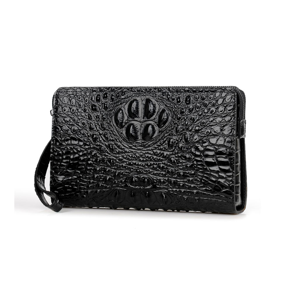 Whatna 2way 牛革 クロコダイル型押しミニセカンドバッグ メンズ バッグ 12枚カード収納 パスワードロックボタン 盗難防止 本革 本皮 小さめ クラッチバッグ 長財布 手持ちバッグ 男性用 紳士用 結婚式 冠婚葬祭 黒 ブラウン L307 0