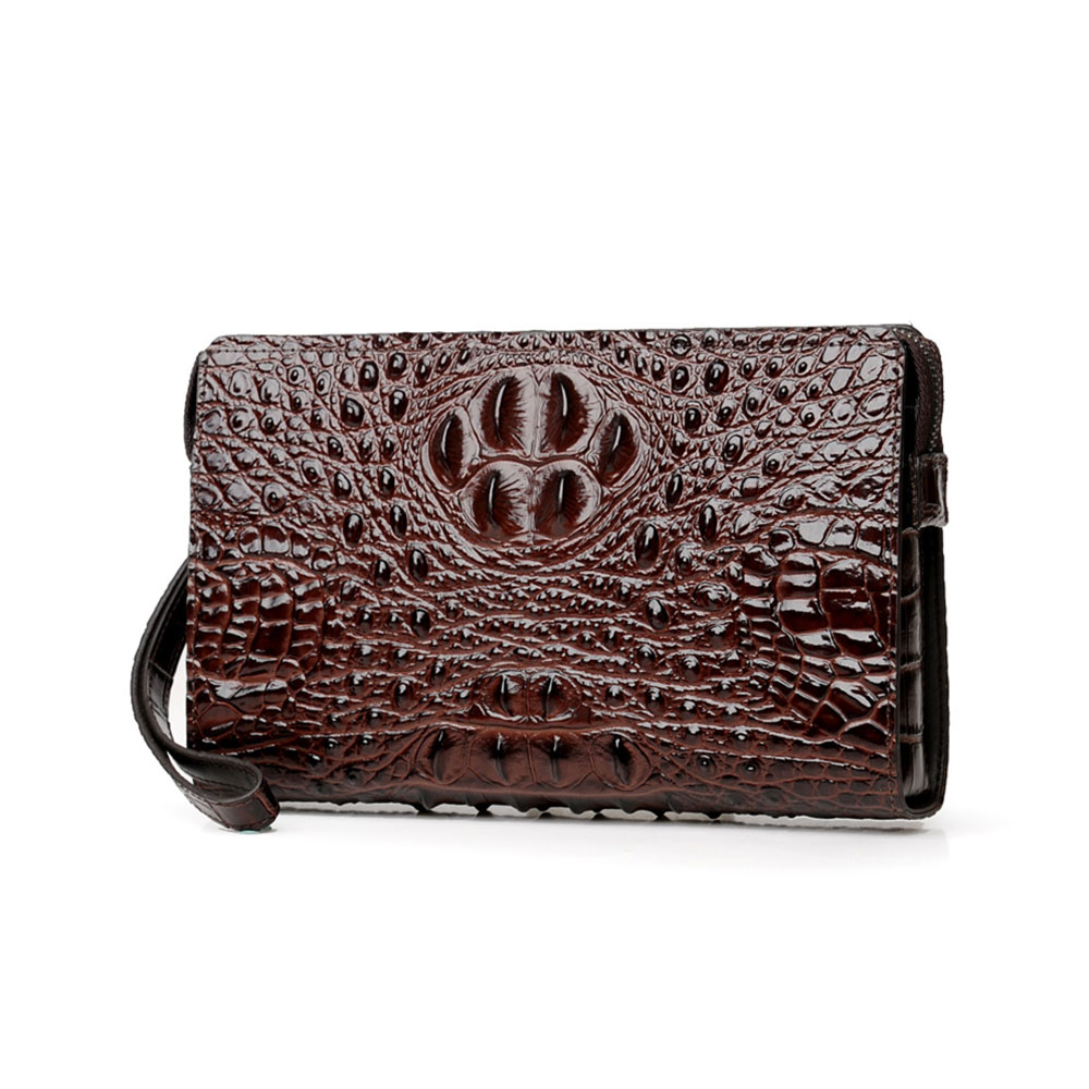 Whatna 2way 牛革 クロコダイル型押しミニセカンドバッグ メンズ バッグ 12枚カード収納 パスワードロックボタン 盗難防止 本革 本皮 小さめ クラッチバッグ 長財布 手持ちバッグ 男性用 紳士用 結婚式 冠婚葬祭 黒 ブラウン L307 1